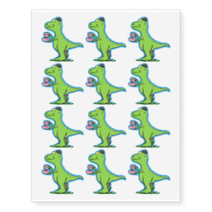 Cute funny green t rex dinosaur cartoon temporary tattoos