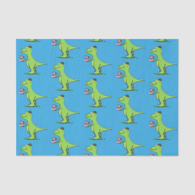 Cute funny green t rex dinosaur cartoon tissue paper (Front)