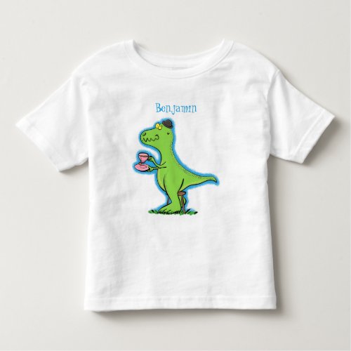 Cute funny green t rex dinosaur cartoon toddler t_shirt