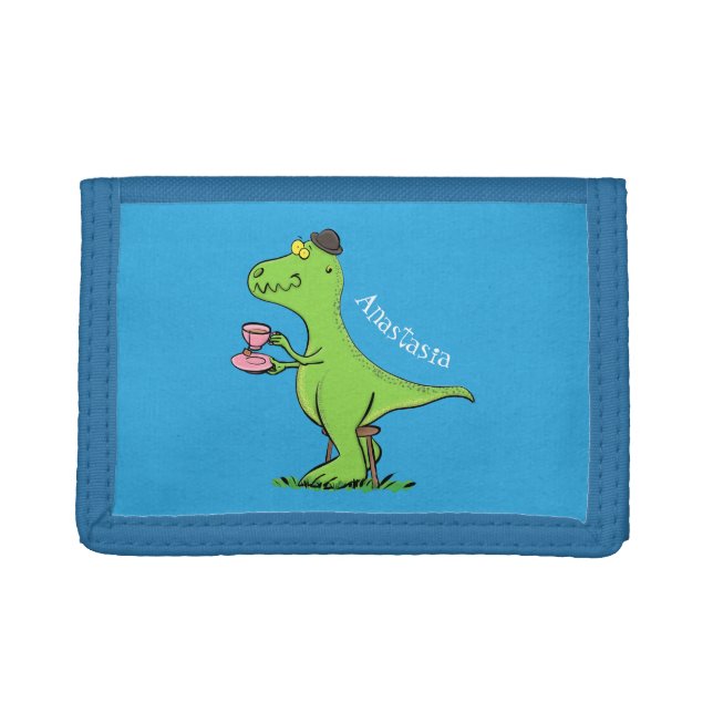 Cute funny green t rex dinosaur cartoon trifold wallet (Front)