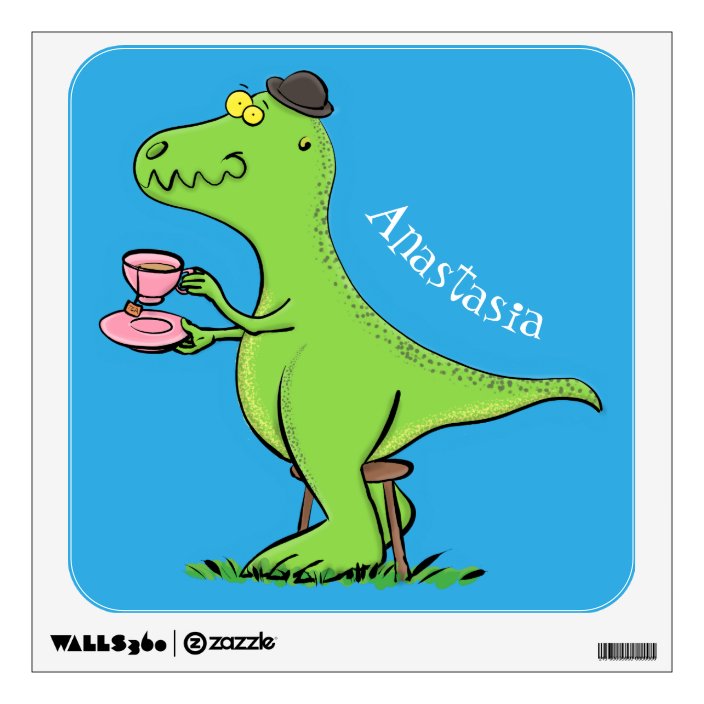 Cute funny green t rex dinosaur cartoon wall decal
