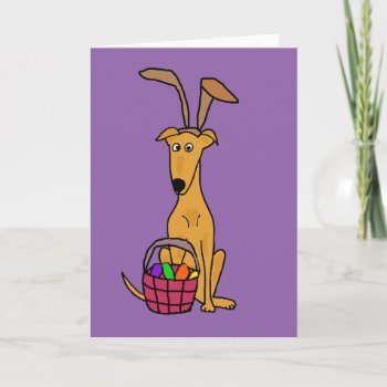 Cute Funny Greyhound Wearing Rabbit Ears Holiday Card by naturesmiles at Zazzle