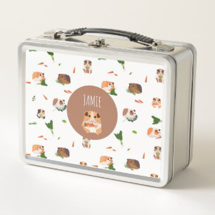 Cute Funny Guinea Pigs Pet Custom Name Metal Lunch Box