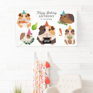 Cute Funny Guinea Pigs Pet Kids Birthday Name Age Banner
