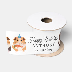 Cute Funny Guinea Pigs Pet Kids Birthday Name Age Satin Ribbon