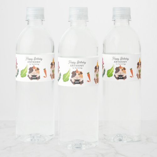 Cute Funny Guinea Pigs Pet Kids Birthday Name Age Water Bottle Label