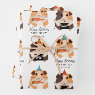 Cute Funny Guinea Pigs Pet Kids Birthday Name Age Wrapping Paper Sheets