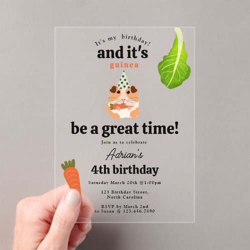 Cute Funny Guinea Pigs Pet Kids Birthday Party Acrylic Invitations