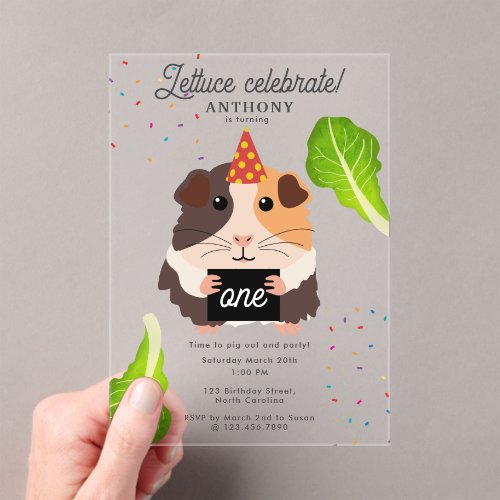 Cute Funny Guinea Pigs Pet Kids Birthday Party Acrylic Invitations