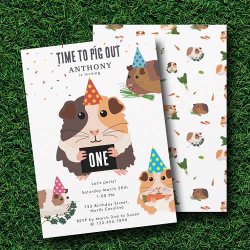 Cute Funny Guinea Pigs Pet Kids Birthday Party Invitation