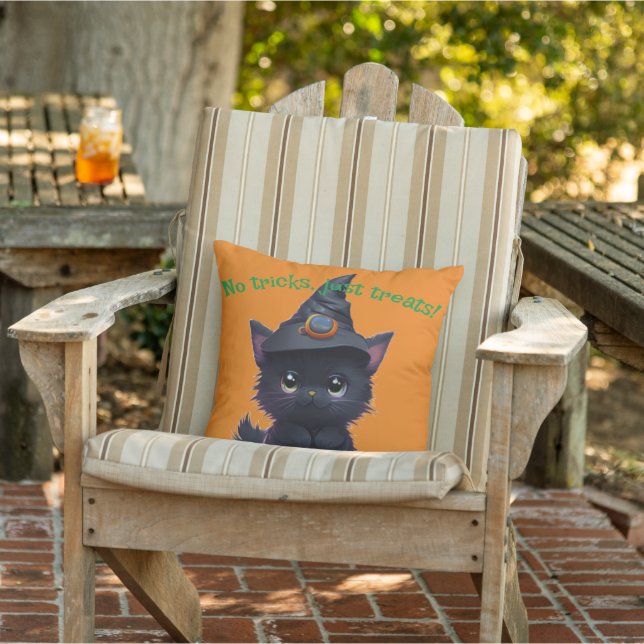 Cute funny Halloween black cat Outdoor Pillow (Chair)