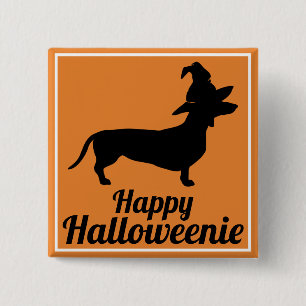 Cute Funny Halloween Dachshund & Witch Hat Button