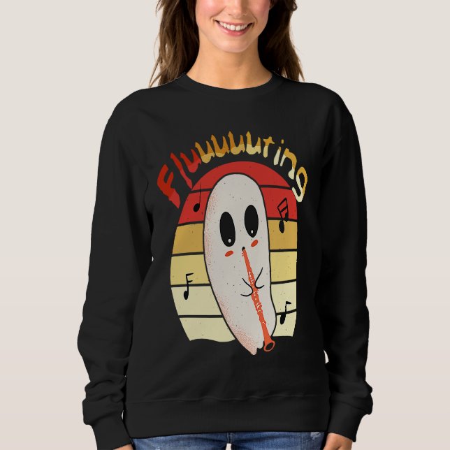 Cute & Funny Halloween Ghost Flute & Fluting  4 Sweatshirt (Front)