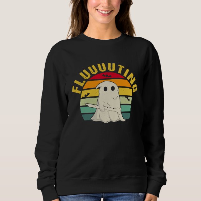 Cute & Funny Halloween Ghost Flute & Fluting Sweatshirt (Front)