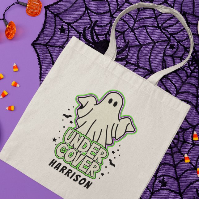 Cute Funny Halloween Ghost Personalized Name Tote Bag (Creator Uploaded)