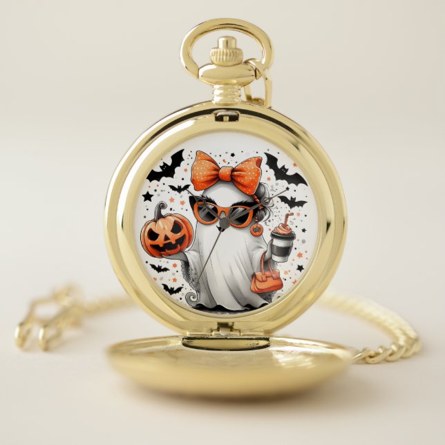 Cute Funny Halloween Ghost Pocket Watch (Inside)