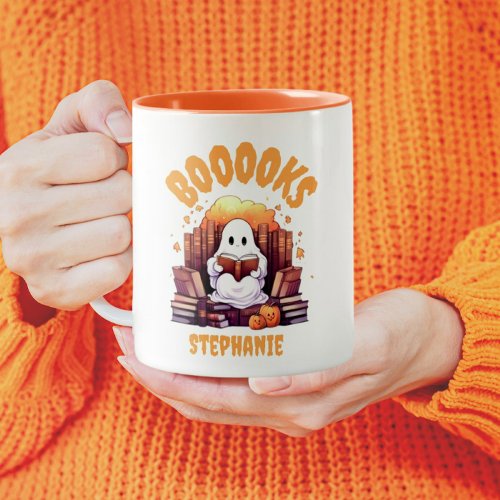 Cute Funny  Halloween Ghost reading Books Custom Two_Tone Coffee Mug