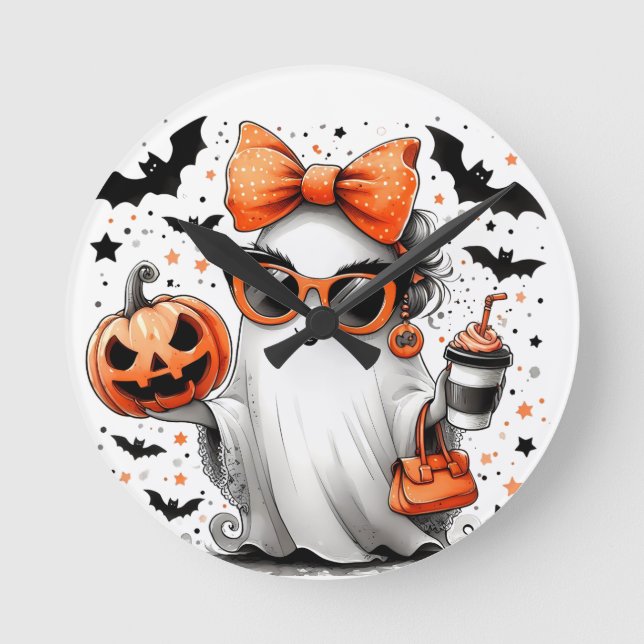 Cute Funny Halloween Ghost Round Clock (Front)