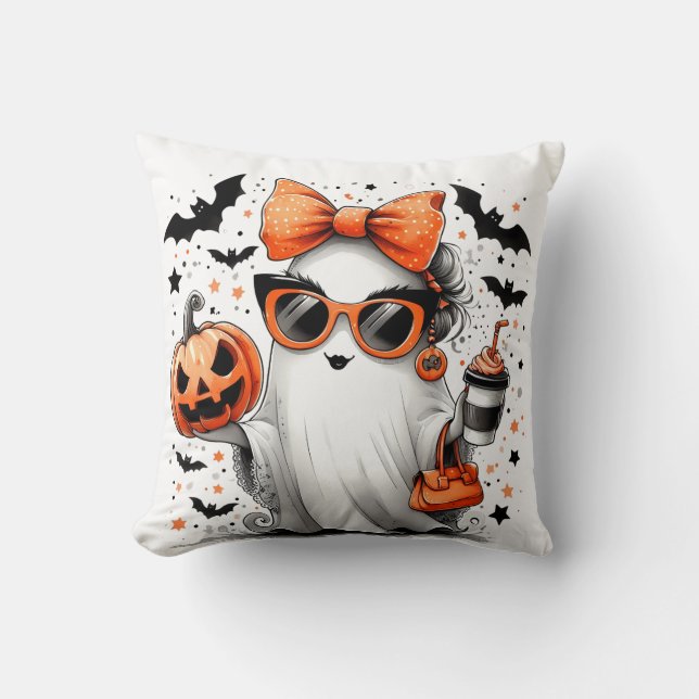 Cute Funny Halloween Ghost Throw Pillow (Front)