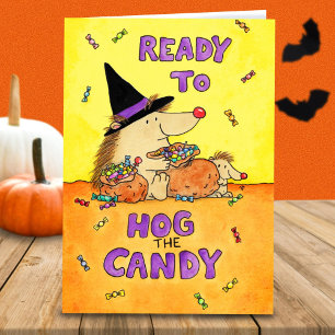 Cute Funny Halloween Hedgehog Card – Hand-Drawn 