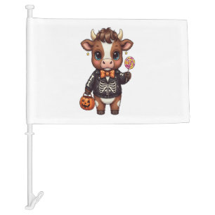 Cute Funny Halloween Highland Cow Car Flag