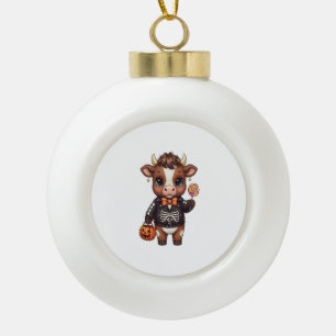 Cute Funny Halloween Highland Cow Ceramic Ball Christmas Ornament