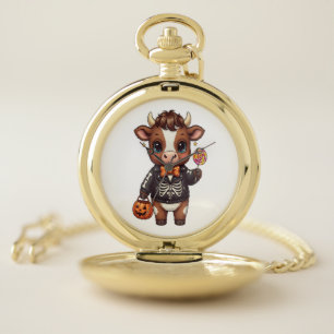 Cute Funny Halloween Highland Cow Pocket Watch