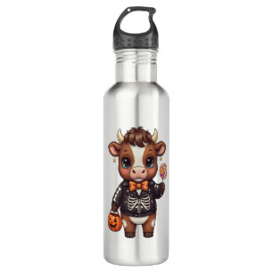 Cute Funny Halloween Highland Cow Stainless Steel Water Bottle