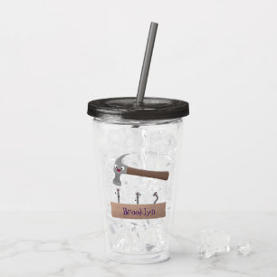 Cute, funny hammer and nails cartoon illustration acrylic tumbler
