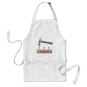 Cute, funny hammer and nails cartoon illustration adult apron