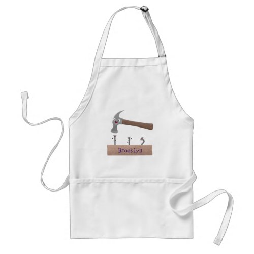 Cute funny hammer and nails cartoon illustration adult apron