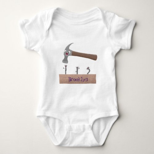 Cute funny hammer and nails cartoon illustration baby bodysuit