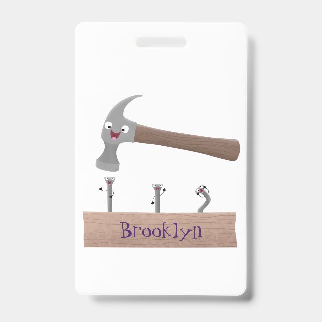 Cute, funny hammer and nails cartoon illustration  badge (Front)