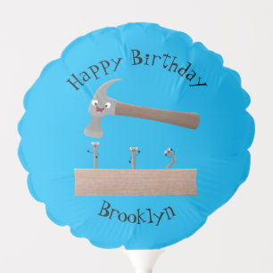 Cute, funny hammer and nails cartoon illustration balloon