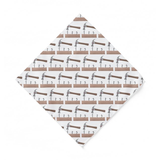 Cute, funny hammer and nails cartoon illustration bandana (Front)