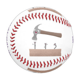 Cute, funny hammer and nails cartoon illustration baseball