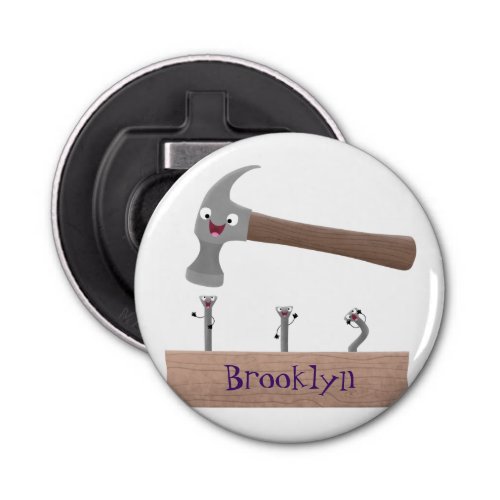 Cute funny hammer and nails cartoon illustration bottle opener