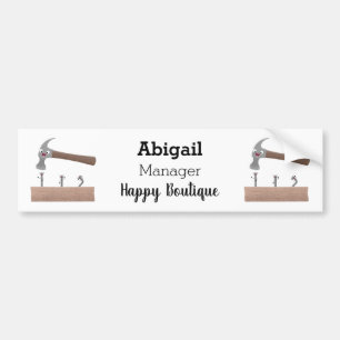 Cute, funny hammer and nails cartoon illustration bumper sticker