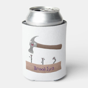 Cute, funny hammer and nails cartoon illustration can cooler