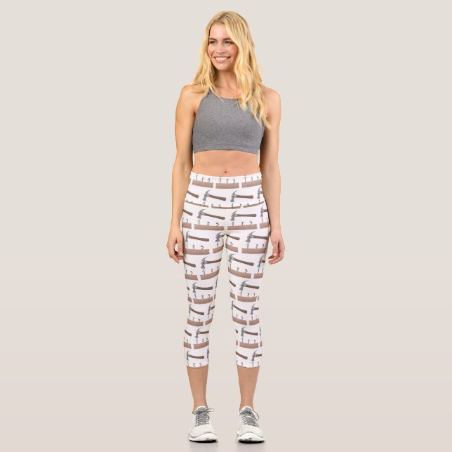 Cute, funny hammer and nails cartoon illustration capri leggings (Front)