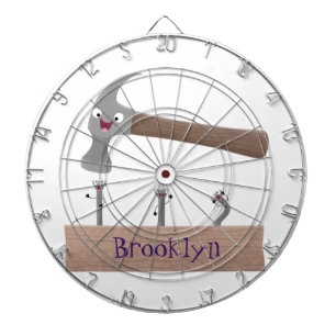 Cute, funny hammer and nails cartoon illustration dart board