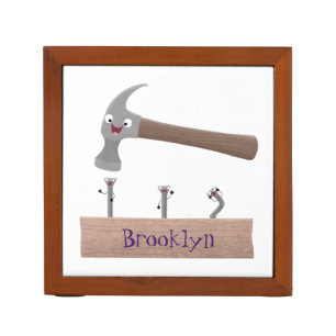 Cute, funny hammer and nails cartoon illustration desk organizer