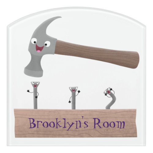 Cute funny hammer and nails cartoon illustration door sign