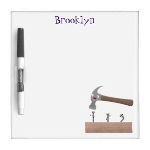 Cute, funny hammer and nails cartoon illustration dry erase board