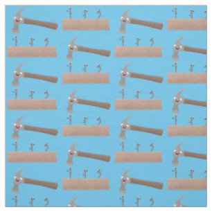 Cute, funny hammer and nails cartoon illustration fabric