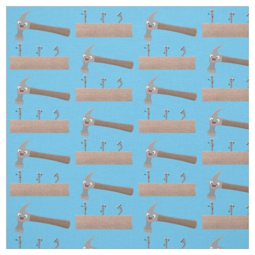 Cute, funny hammer and nails cartoon illustration fabric