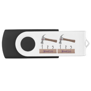 Cute, funny hammer and nails cartoon illustration flash drive