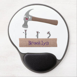 Cute, funny hammer and nails cartoon illustration gel mouse pad