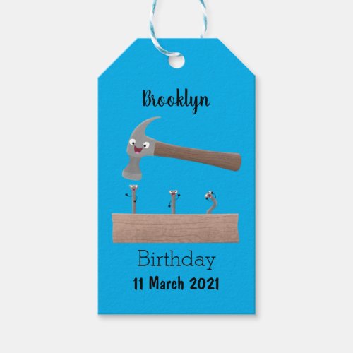 Cute funny hammer and nails cartoon illustration  gift tags