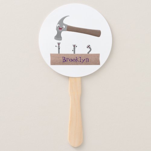 Cute funny hammer and nails cartoon illustration hand fan